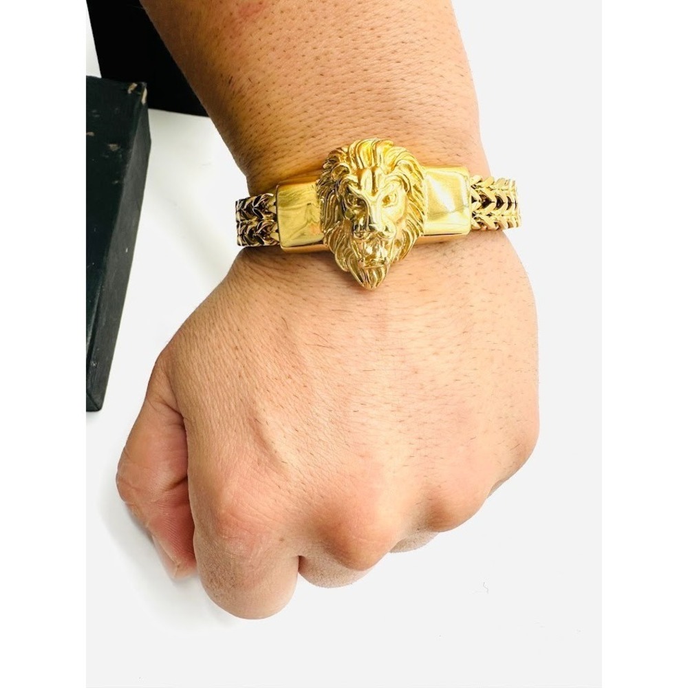 Luxury Gold Lion Head Chain Bracelet Heavy Statement Unisex 8.5" Designer Style - Picture 5 of 14